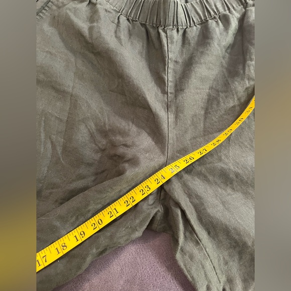 Eileen Fisher Organic Linen Olive Green Wide-Leg PPull On Crop Pants Pockets L - Picture 11 of 12